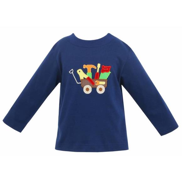 NEW CLAIRE & CHARLIE boy's tool applique long sleeve tee shirt in navy - Picture 1 of 1